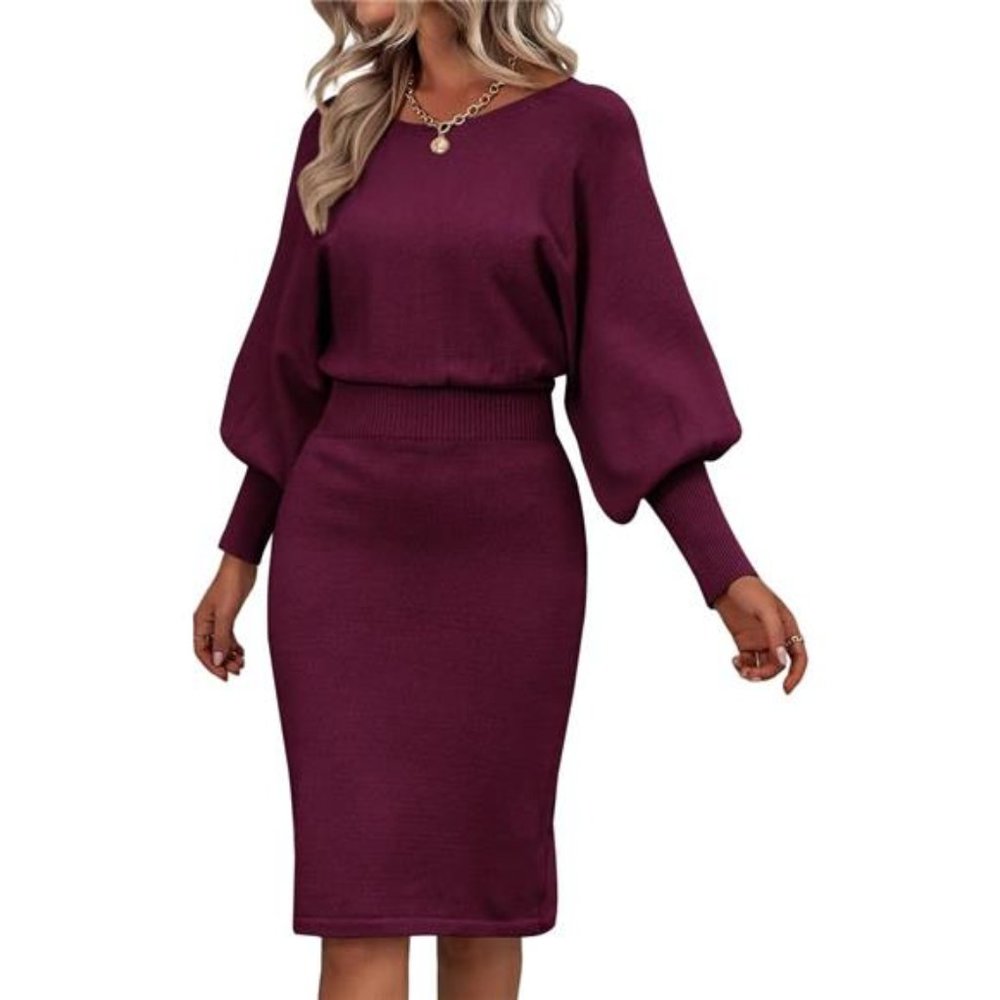 Women's Sweater Dress Oversized Batwing Sleeve Ribbed Knit Winter Dress